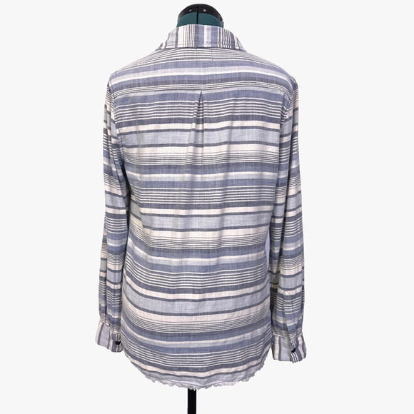 Dylan Sundance Womens Button Up Shirt Blue Stripe Raw Hem Collared LS Size Small - Picture 4 of 8